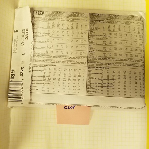 ✅2370 McCalls Sz 8 Sewing Pattern Misses Lined Jack - Picture 4 of 6